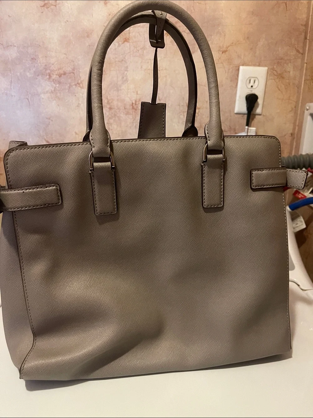 Michael Kors Taupe Saffiano Satchel with Front Pocket